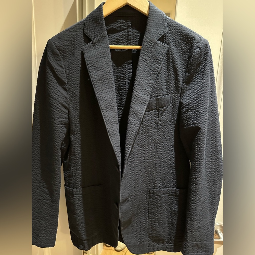 Officine Generale Blue Seersucker Suit Jacket
